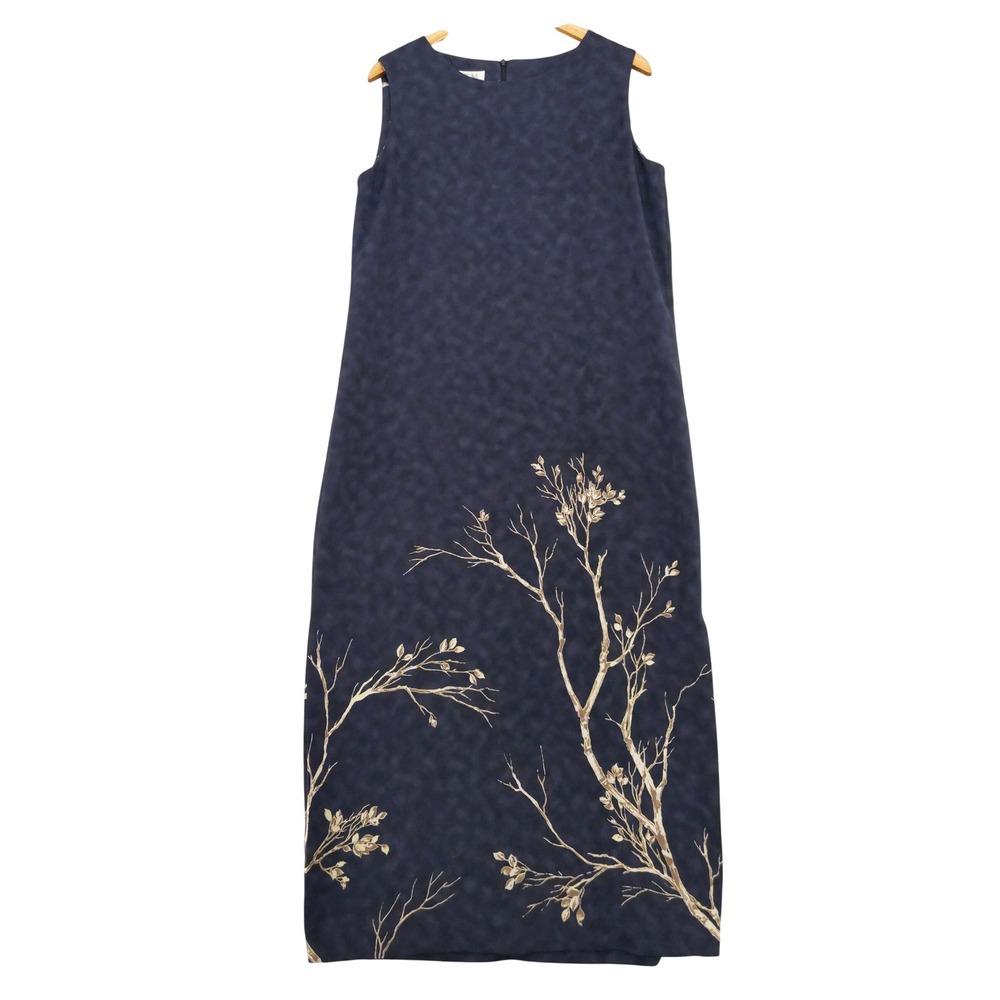Vintage 90s RTM Collection Maxi Dress M Side Slit Botanical‎ Branch Sleeveless